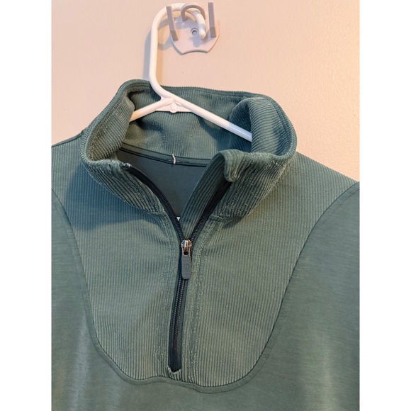 Lululemon Cropped Quarter Zip Sweatshirt Teal Corduroy Accents Pullover Women's - Picture 3 of 6
